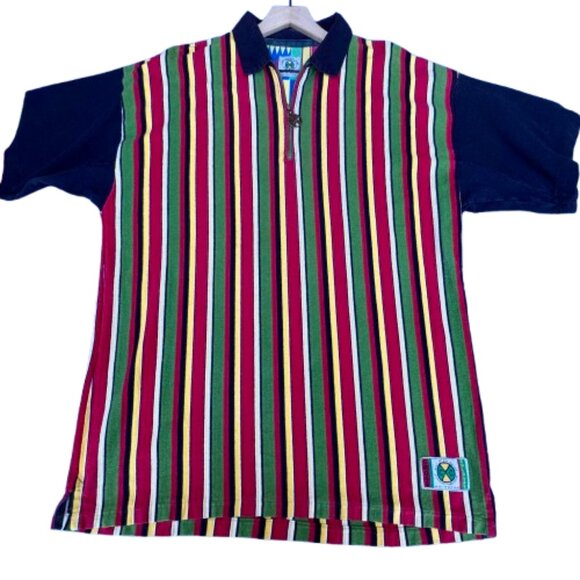 VTG Cross Colours 1/4 Zip Knit Polo OSFA Striped Hip Hop Nation ASO Tupac USA - Picture 5 of 11